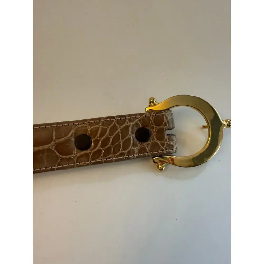 Worth Genuine American Alligator Leather Belt Sz P XS Tan Taupe Gold Buckle USA